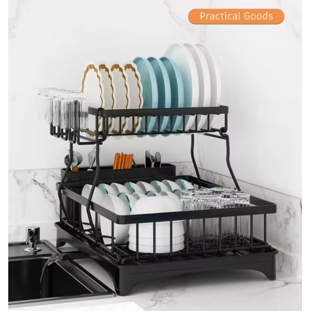 Escurridor de Platos de 2 Niveles con Drenaje: Eficiencia y Estilo en tu Cocina