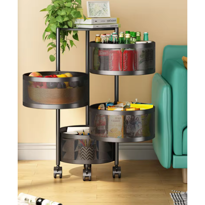 Carro Organizador 4 Estantes con Ruedas y Canastos | Versatilidad para Cocina y Baño