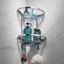 Organizador de baño esquinero de aluminio: ¡2 niveles de organización!
