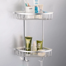 Organizador de baño esquinero de aluminio: ¡2 niveles de organización!