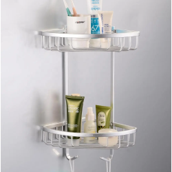 Organizador de baño esquinero de aluminio: ¡2 niveles de organización!