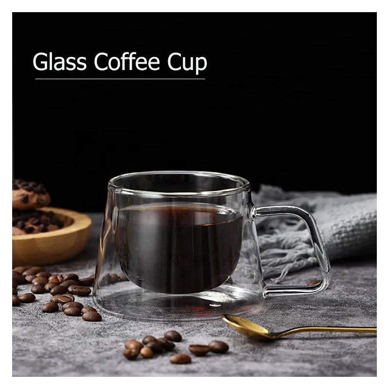 Taza de Vidrio Doble Pared con Asa | Resistente al Calor – Ideal para Café y Té