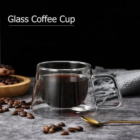 Taza de Vidrio Doble Pared con Asa | Resistente al Calor – Ideal para Café y Té