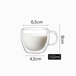 Taza de Vidrio Doble Pared con Asa | Resistente al Calor – Ideal para Café y Té
