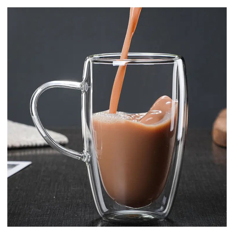 Taza de Vidrio Doble Pared con Asa | Resistente al Calor – Ideal para Café y Té