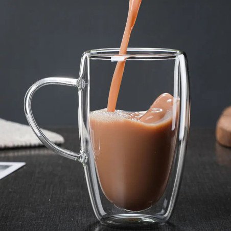Taza de Vidrio Doble Pared con Asa | Resistente al Calor – Ideal para Café y Té