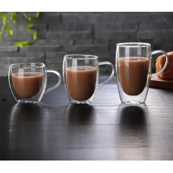 Taza de Vidrio Doble Pared con Asa | Resistente al Calor – Ideal para Café y Té