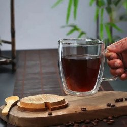 Taza de Vidrio Doble Pared con Asa | Resistente al Calor – Ideal para Café y Té