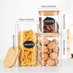 Frasco Tarro Vidrio Con Tapa Bambú Pack 6 Unidades