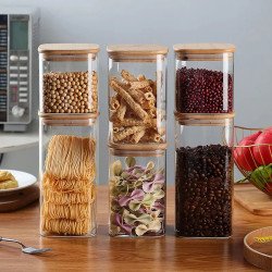 Frasco Tarro Vidrio Con Tapa Bambú Pack 6 Unidades