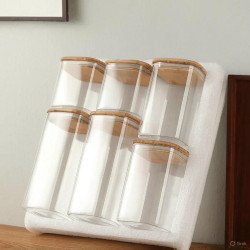 Frasco Tarro Vidrio Con Tapa Bambú Pack 6 Unidades