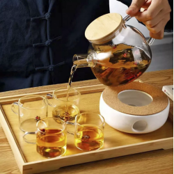 Tetera de Vidrio con Tapa de Bambú