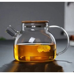 Tetera de Vidrio con Tapa de Bambú