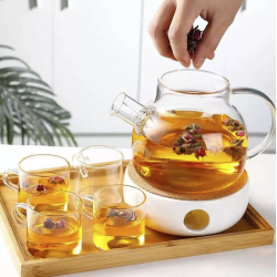 Tetera de Vidrio con Tapa de Bambú