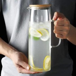 Jarra de Vidrio con Tapa Acero Inoxidable 1200 ml | Resistente al Calor para Té, Agua o Jugos