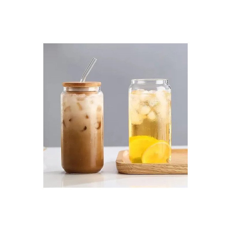 Vaso de Vidrio 500 ml con Tapa de Bambú y Sorbete | Reutilizable y Ecológico