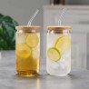 Vaso de Vidrio 500 ml con Tapa de Bambú y Sorbete | Reutilizable y Ecológico