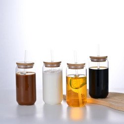 Vaso de Vidrio 500 ml con Tapa de Bambú y Sorbete | Reutilizable y Ecológico