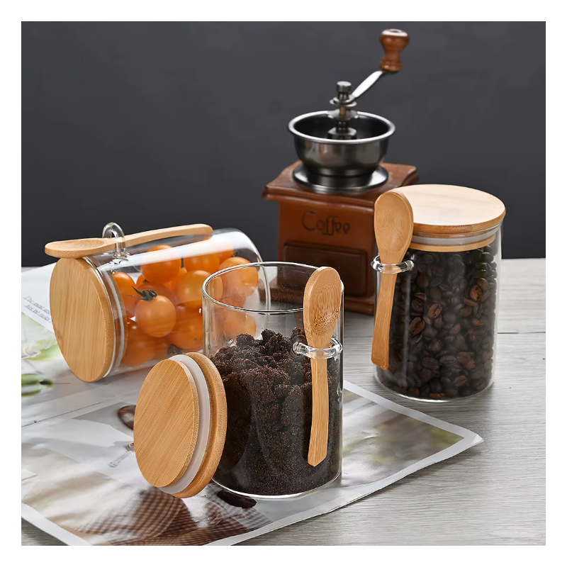 Frasco de Vidrio 500 ml con Cuchara y Tapa de Bambú | BPA Free y Apto Freezer