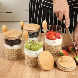 Frasco de Vidrio 500 ml con Cuchara y Tapa de Bambú | BPA Free y Apto Freezer